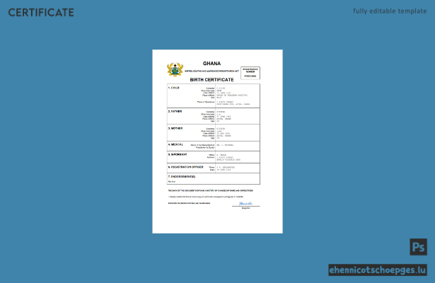 Ghanaische Geburtsurkunde (Word- und PDF-Beispiel)